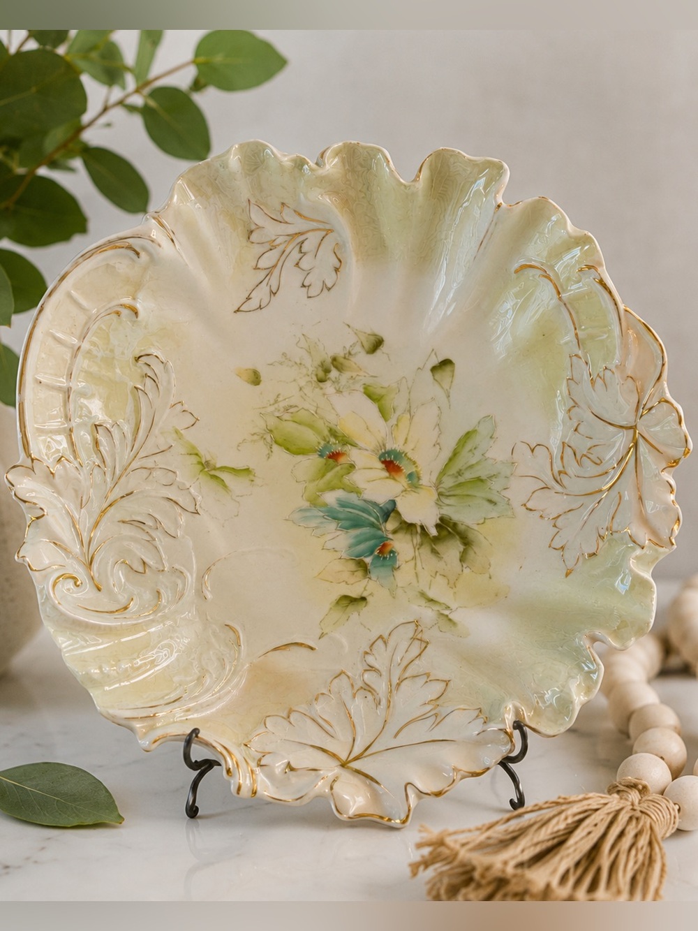 R.S. Prussia hand-painted porcelain serving bowl with floral (Unmarked)